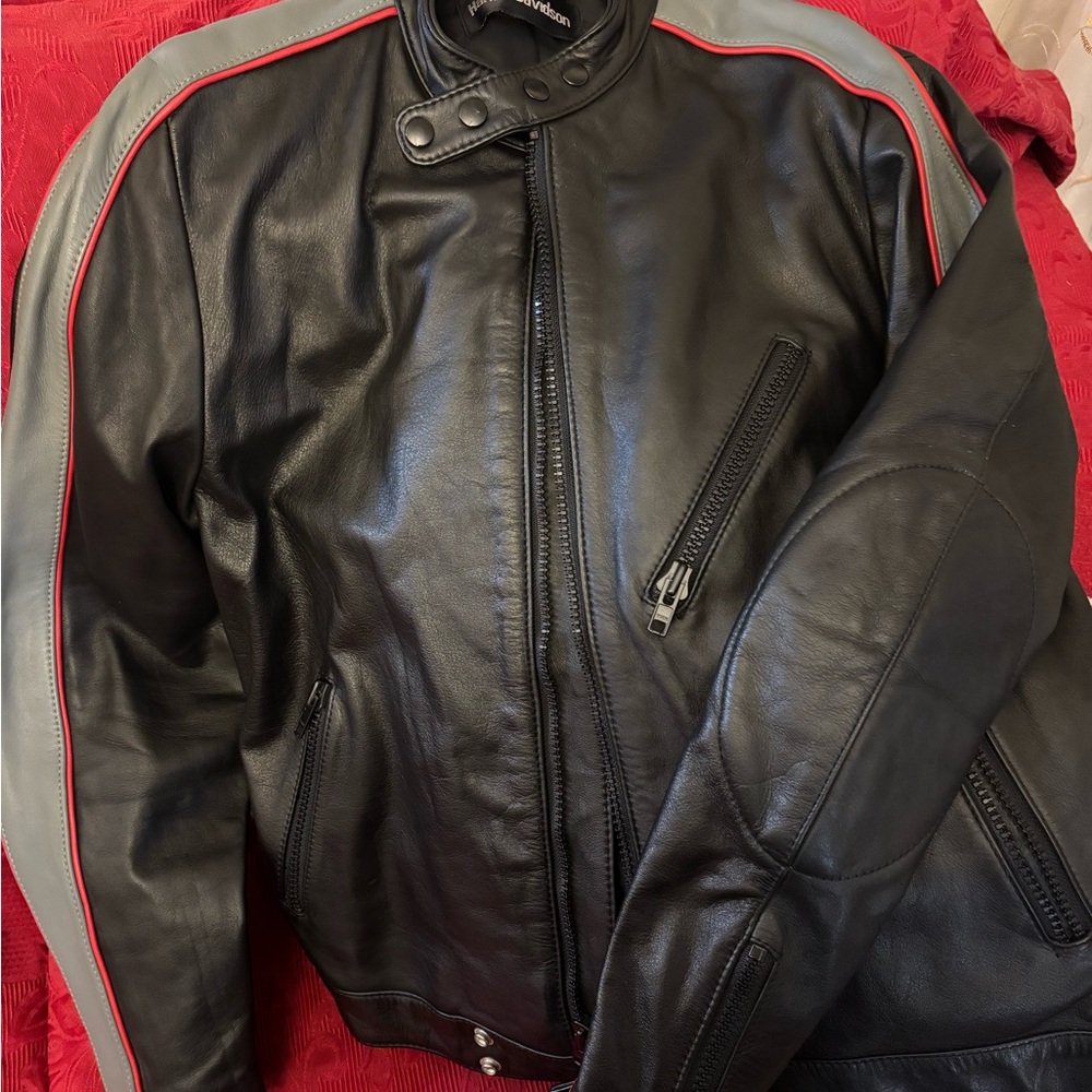 Harley Davidson Black and Gray Leather Jacket